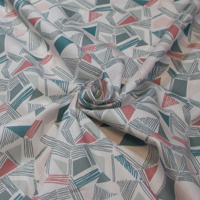 Popeline 100% coton bio (GOTS) - Triangles vert & rose