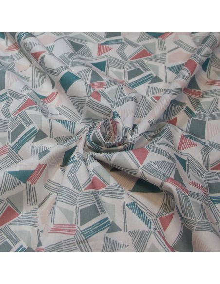 Popeline 100% coton bio (GOTS) - Triangles vert & rose