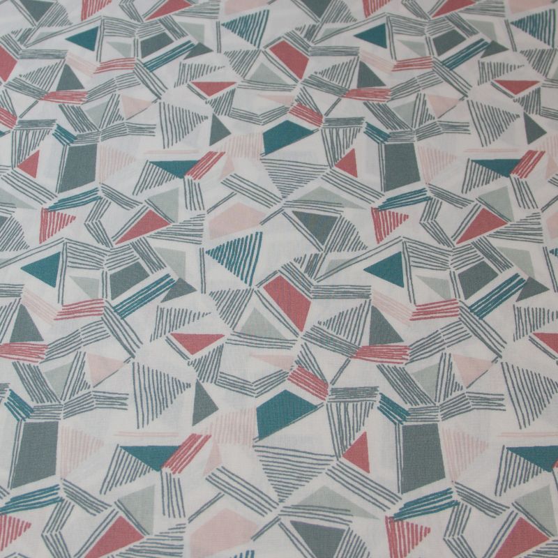 Popeline 100% coton bio (GOTS) - Triangles vert & rose