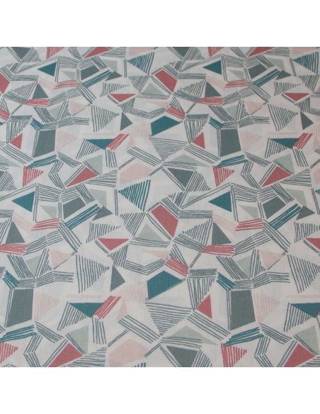 Popeline 100% coton bio (GOTS) - Triangles vert & rose