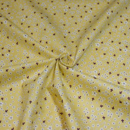 Popeline 100% coton bio (GOTS) - Petites fleurs blanches fond jaune 2