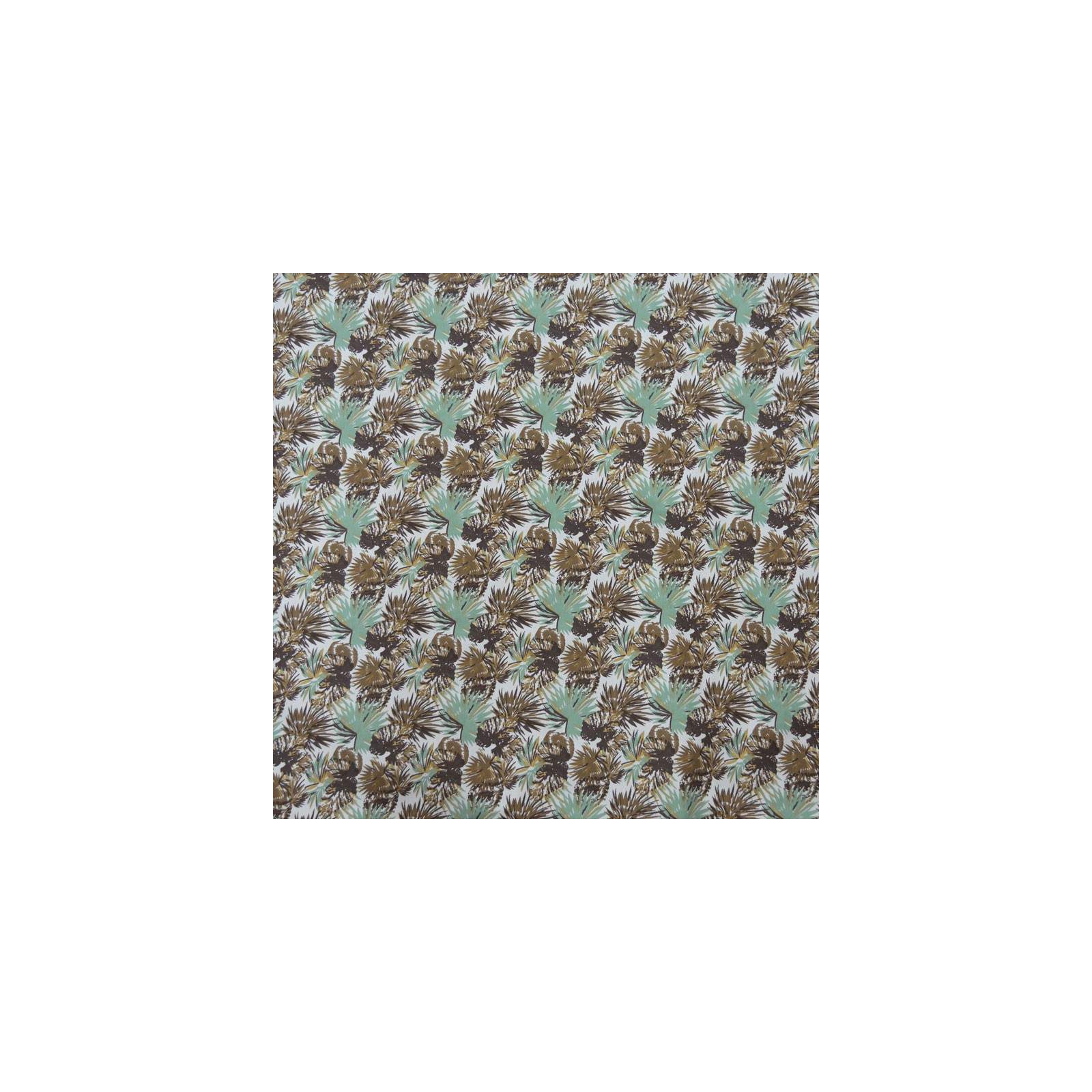 Tissu popeline de coton imprimé feuilles tropicales vert et taupe