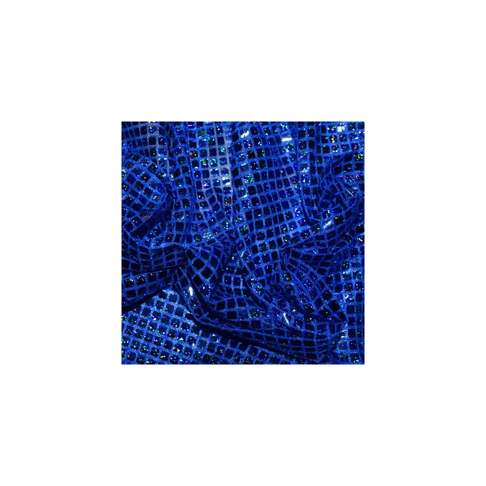 Tissu hologramme pailleté carrés uni bleu électrique
