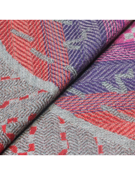 Écharpe laine & coton - Patchwork bohème gris clair & multicolore