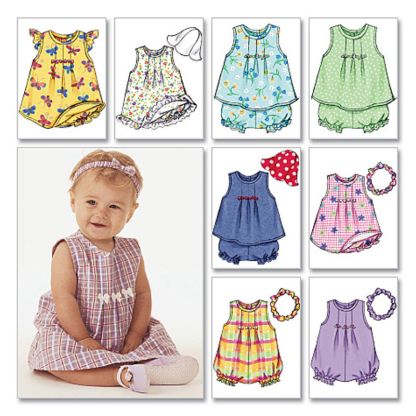 Patron Butterick 3405/L - Robe, haut, barboteuse, culotte & bande de tête 2