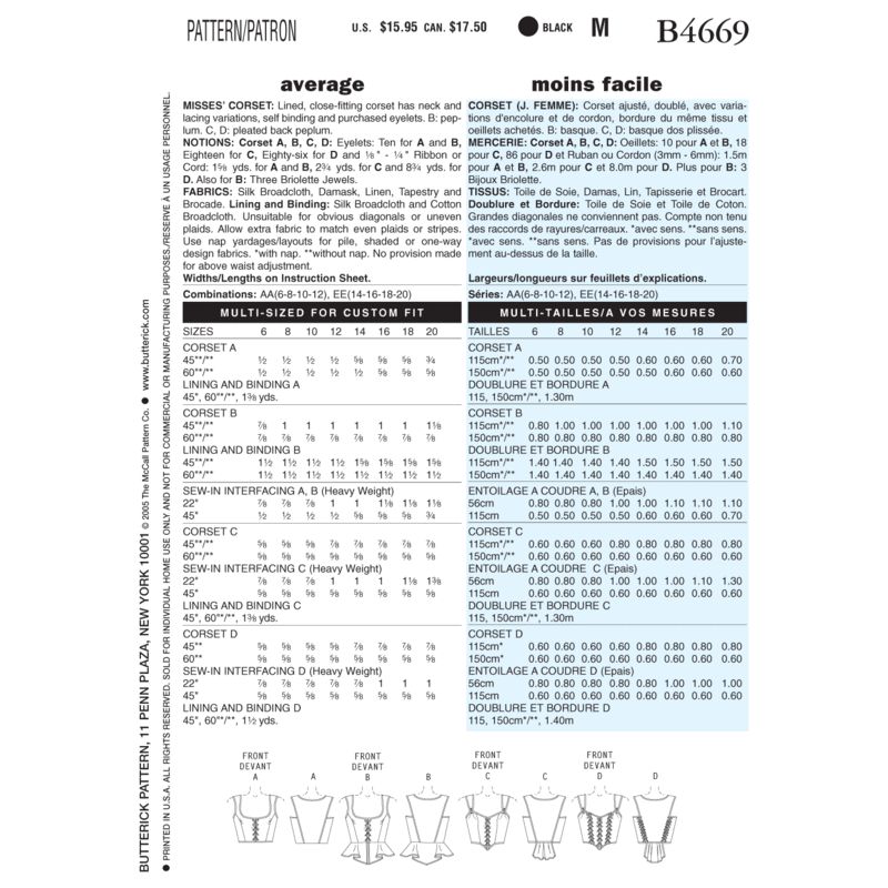 Patron Butterick 4669/EE - Corset