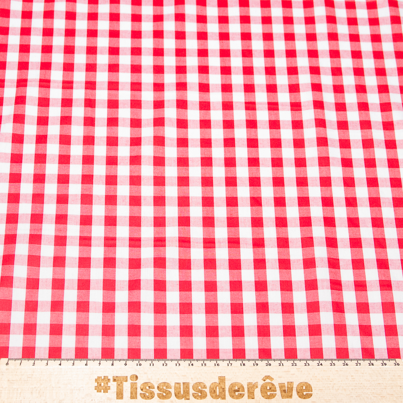Popeline tissé-teint 100% coton vichy (10mm) - Rouge