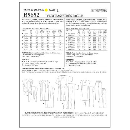 Patron Butterick 5652/ZZ - Robe, caftan, combinaison et pantalon 2