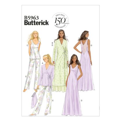 Patron Butterick 5963/E5 - Robe de chambre, haut, chemise de nuit, pantalon et sac à main