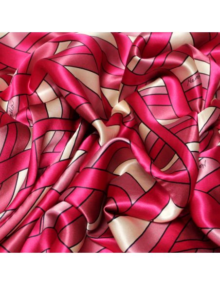 Satin 100% soie - Motif camaïeu de fuchsia