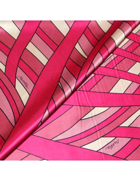 Satin 100% soie - Motif camaïeu de fuchsia