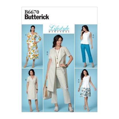 Patron Butterick 6670/E5 - Haut, robe, jupe et pantalon