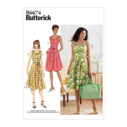 Patron Butterick 6674/E5 - Robe, ceinture et sac à main