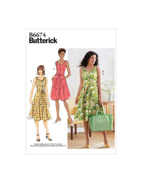 Patron Butterick 6674/E5 - Robe, ceinture et sac à main