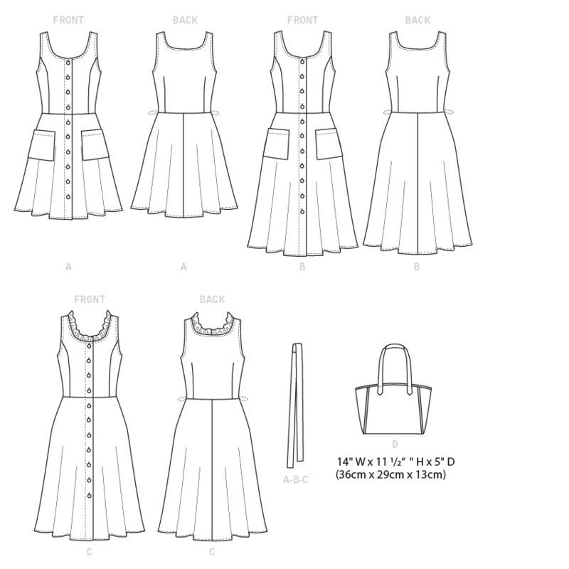 Patron Butterick 6674/E5 - Robe, ceinture et sac à main