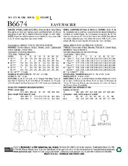 Patron Butterick 6674/E5 - Robe, ceinture et sac à main
