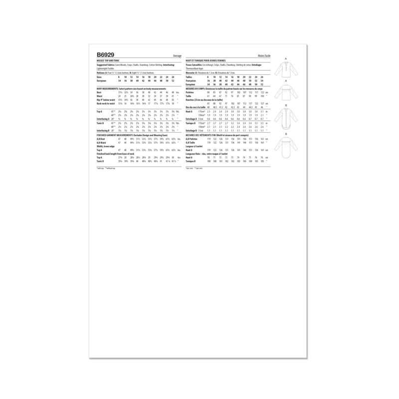 Patron Butterick 6929/Y5 - Tunique