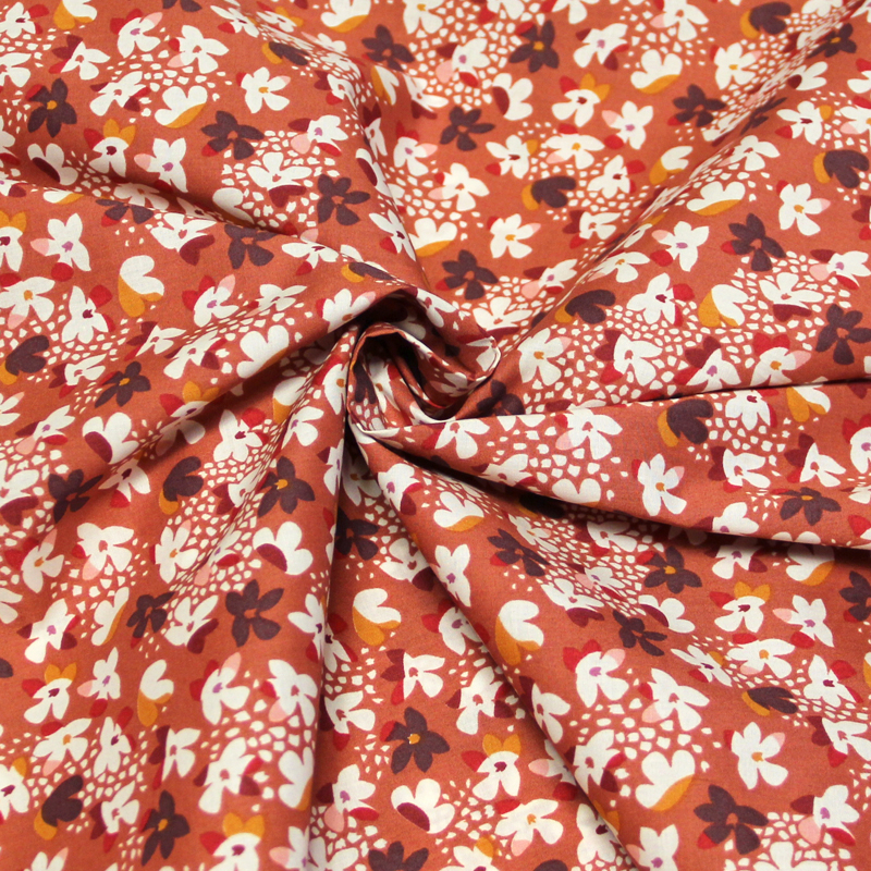 Percale 100% coton peigné luxe - Fleuri blanc & multicolore fond rosé
