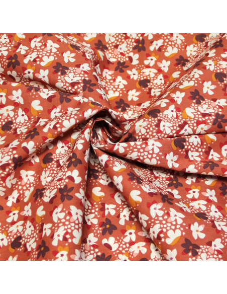 Percale 100% coton peigné luxe - Fleuri blanc & multicolore fond rosé