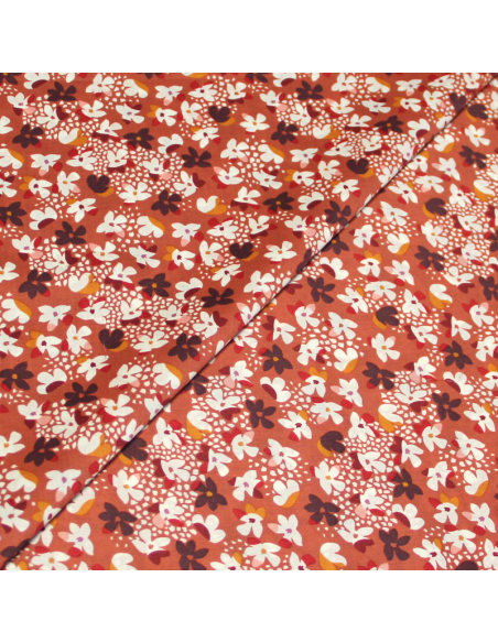 Percale 100% coton peigné luxe - Fleuri blanc & multicolore fond rosé