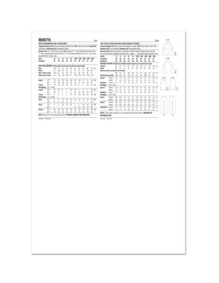 Patron Butterick 6978/BB - Cape, haut et pantalon