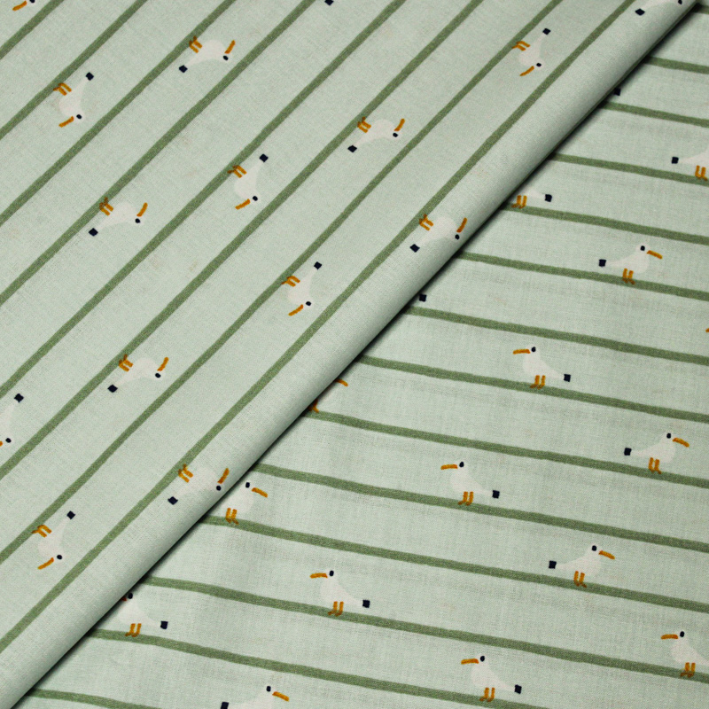 Popeline 100% coton - Motif mouette fond vert