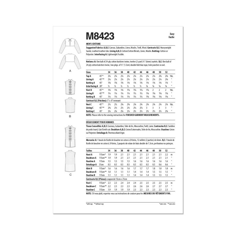 Patron McCall's 8423.BB - Costume d'Homme