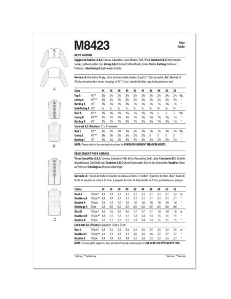 Patron McCall's 8423.BB - Costume d'Homme