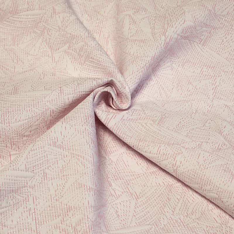 Tissu broché - Blanc & rose détails argent