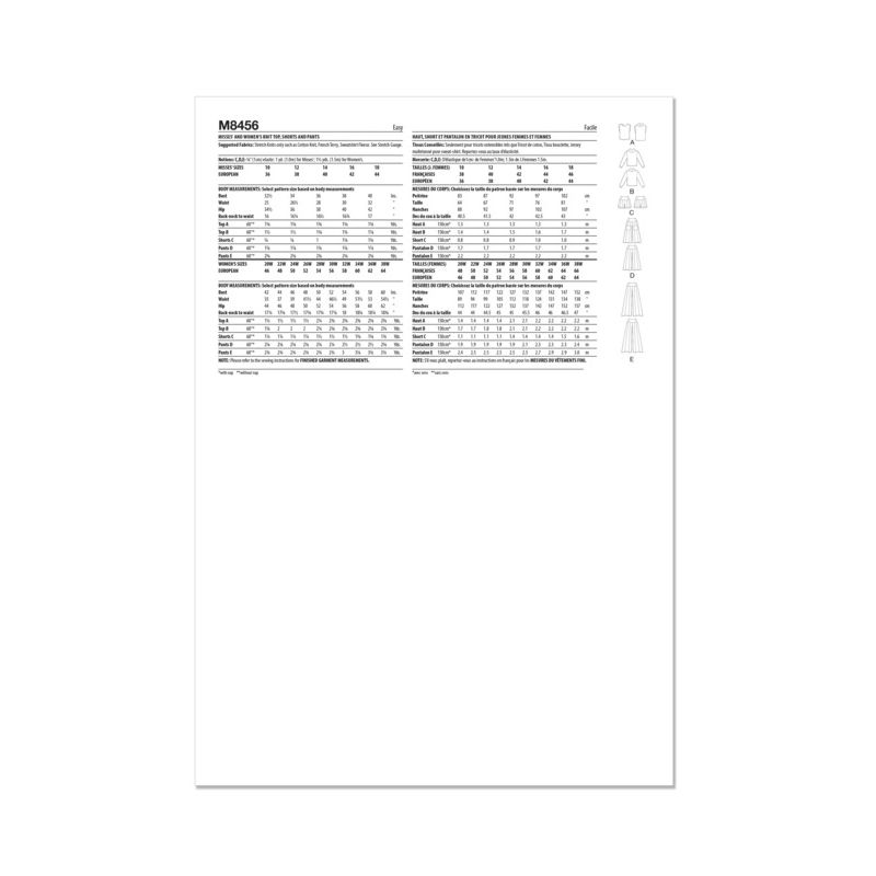 Patron McCall's 8456.W2 - Haut, shorts et pantalon