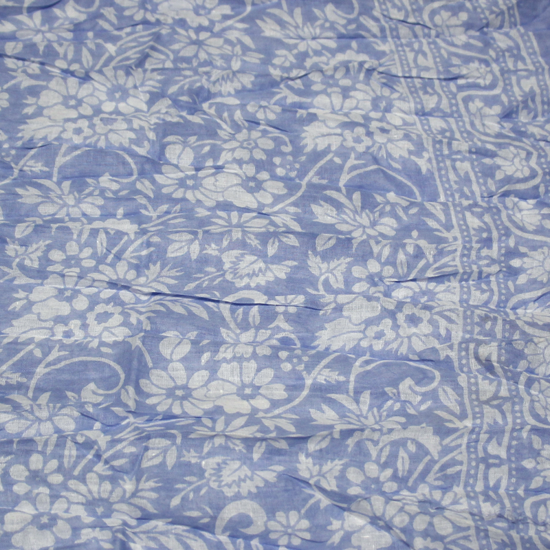 Étole 100% coton - Fleuri blanc fond bleu